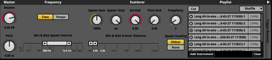 Set to Time, the Scatterer Instrument returns to normal functioning